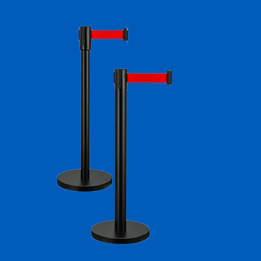 قائمة الانتظار Stanchion المعدن الطلاء الأسود غير اللامع مع 2 م من النايلون القابل للسحب حاجز السير