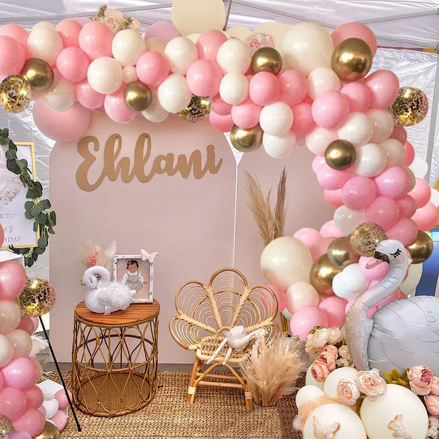 Pink White Balloons Garland Pastel Pink Balloons Metallic Confetti Birthday Party Balloons