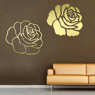 Rosas Flores de Cristal de oro Arte reflexivo DIY Efecto espejo pegatinas de pared 3D