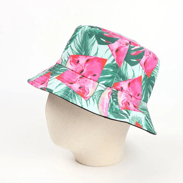 Summer Fresh Watermelon Print Fisherman Hat Reversible Wearable Foldable Outdoor Fishing Cap