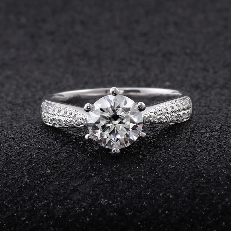 1ctw Diamond Engagement Ring Real Diamond Ring 14K White Gold Diamond Paved Band Ring Special Pinched Shank Design for Her