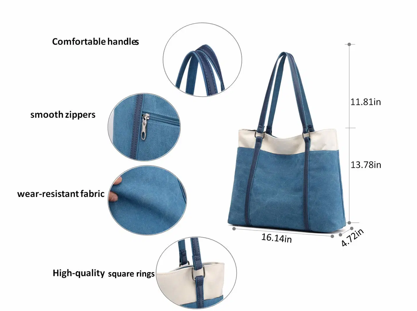 100% Bio-Baumwolle Canvas Lady Schultertasche Fashion Design Laptop Handtasche mit Leder (RS-190821)