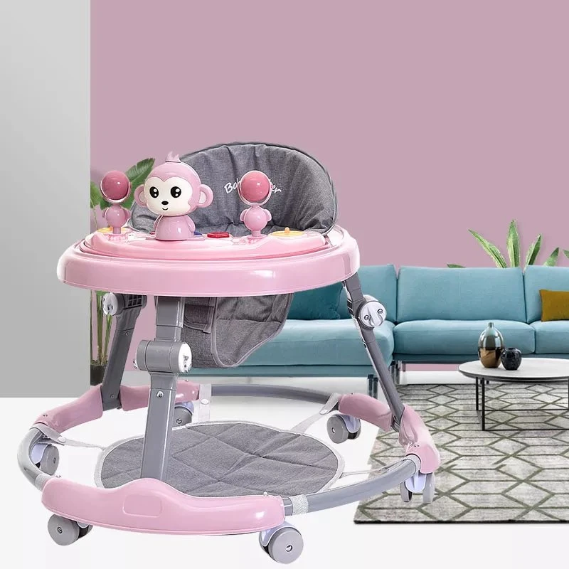 Portable Foldable Baby Walker on Wheels, Cartoon Baby Walkers