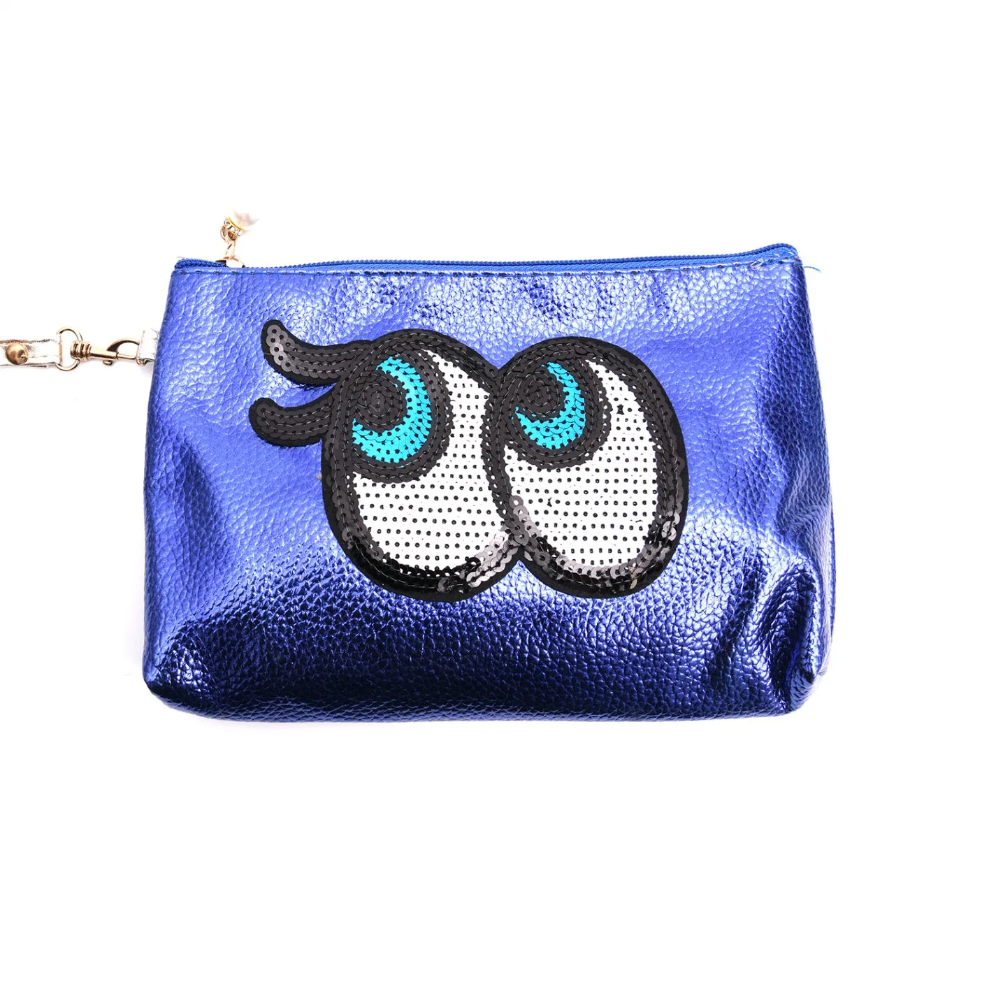 Soft PU Makeup Bag Cosmetic Pouch with Eyes Image and Shiny Sequin Design