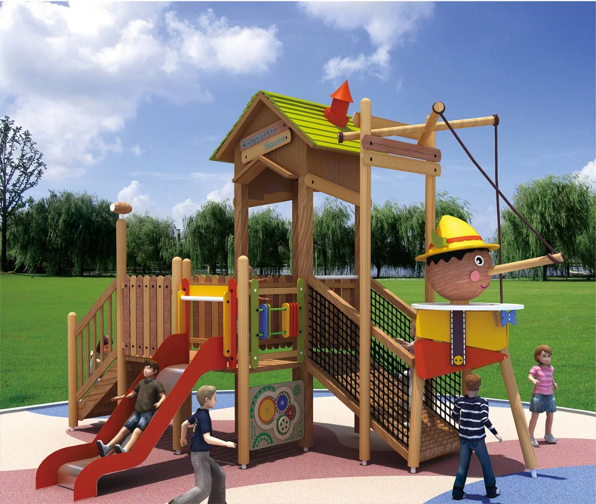 Madeira Log Cabin Kids Play Area Slides Equipamento de Parque Infantil Exterior Brinquedos criativos