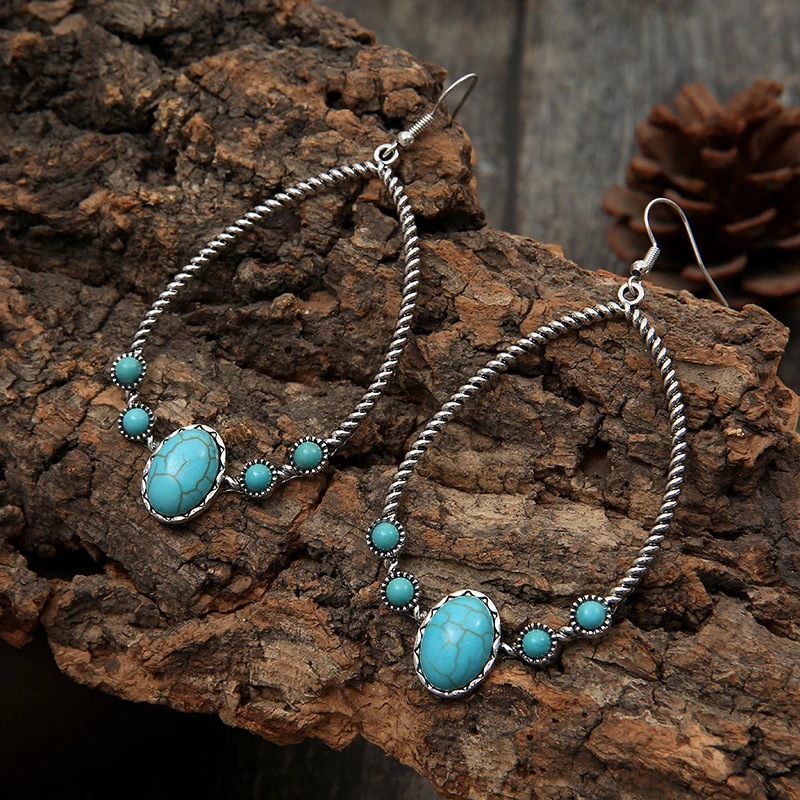 Retro Water Drop Turquoise Earrings New Western Earrings