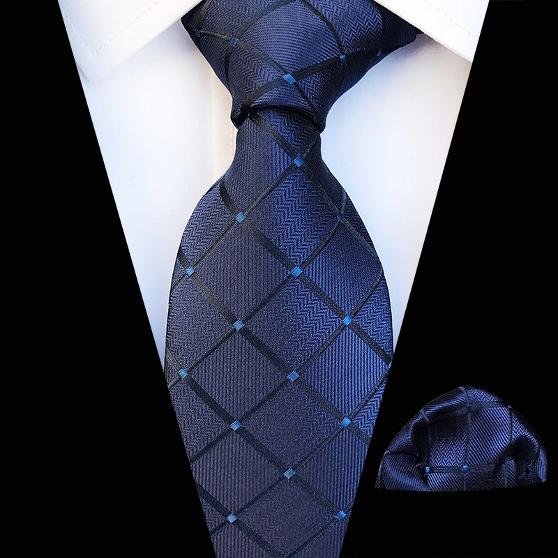 Business Style Striped Pattern Woven Silk Tie with Square Scarf