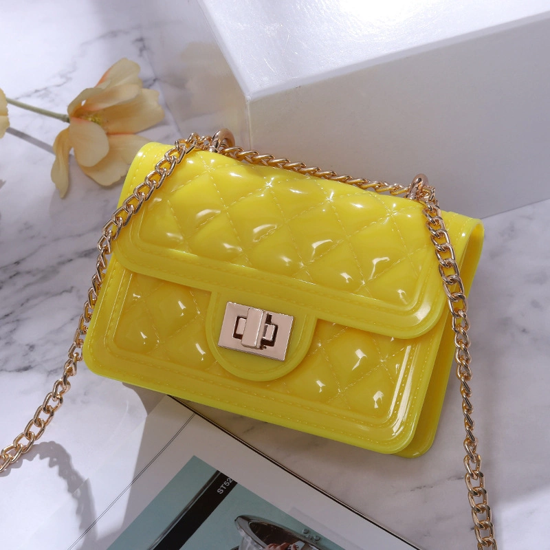 Sh1638 Cute Solid Color Women Square Chain Purse New Handbags Ladies PVC Clear Jelly Transparent Shoulder Bags