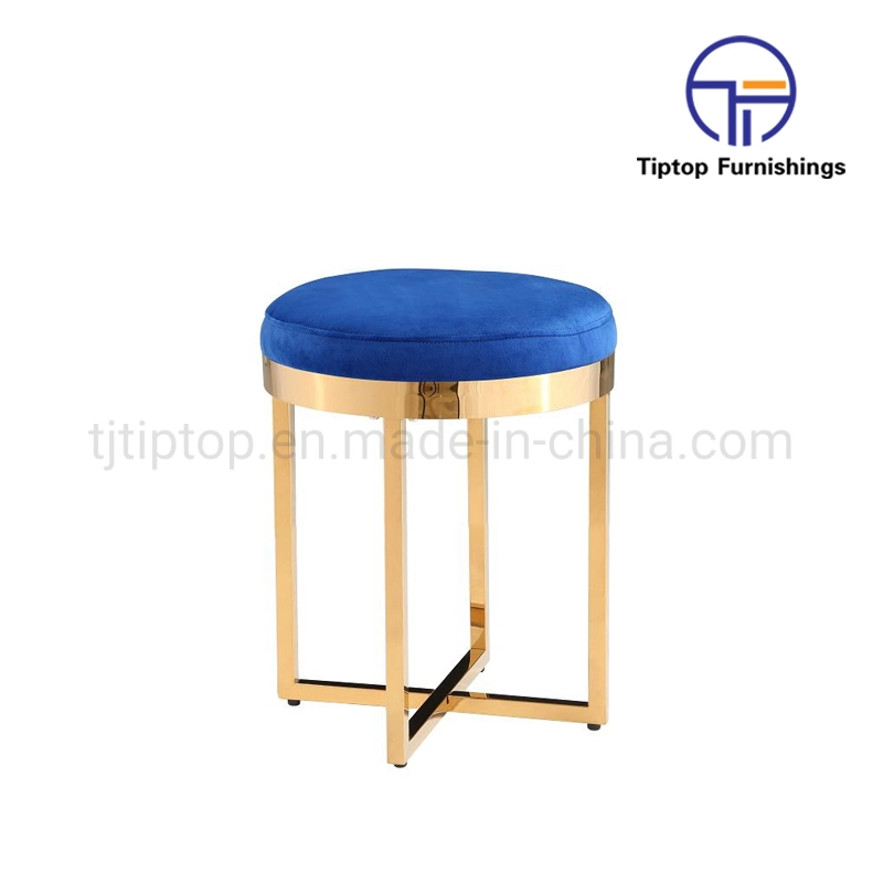 Ottoman Stainless Steel Ottoman Low Round Fabric Velvet Footstool Ottoman