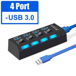 4 puertos USB 3.0 HUB con interruptores on/off Indicador LED de 10%off