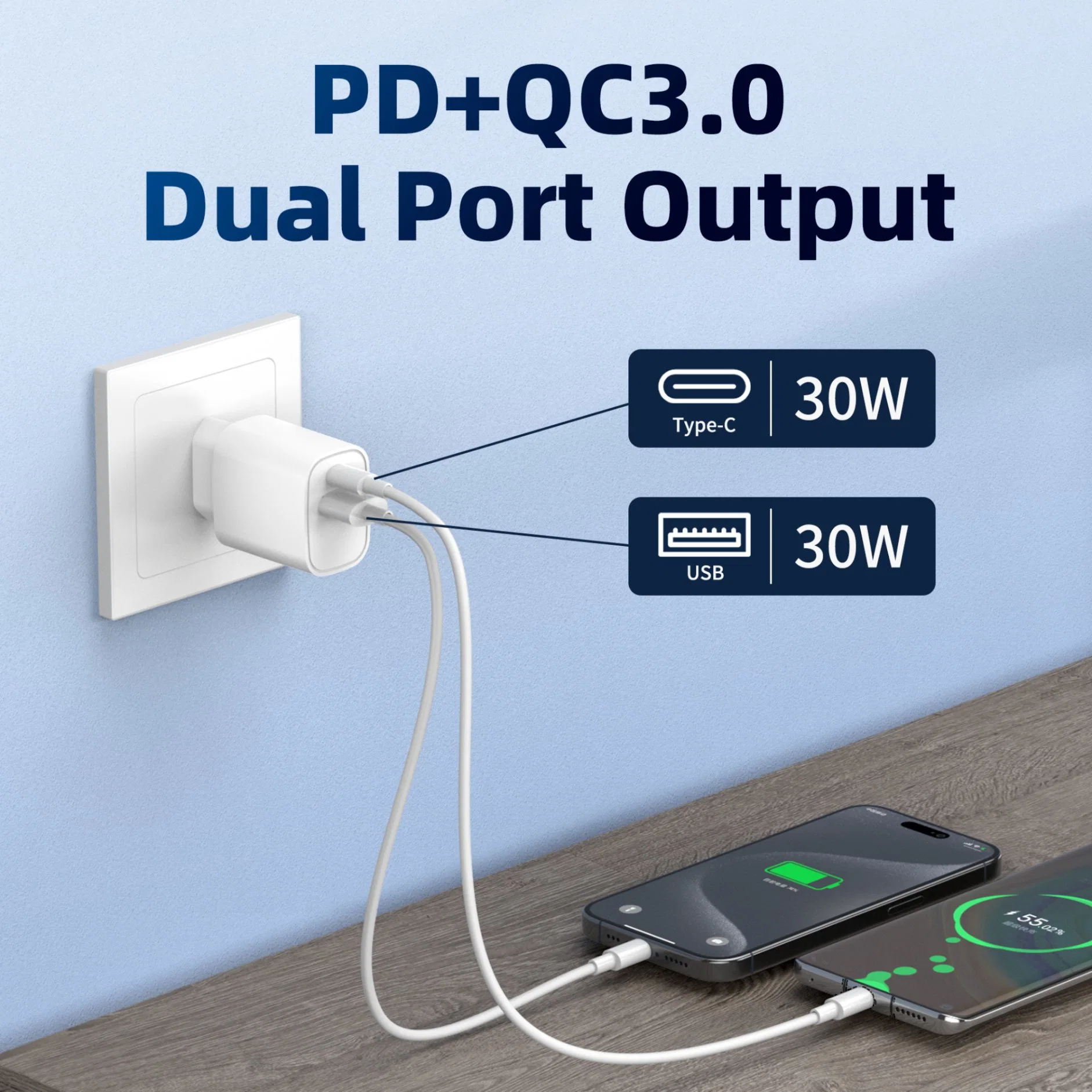 Pd 30W GaN Phone Universal Adapters Us EU UK Plug Safe Type C USB Intelligent Lightning Fast Charging Mini Portable Fast Charger