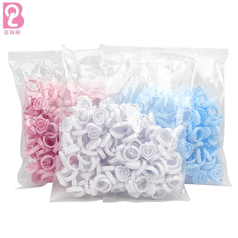 Beiqili 100 Pack Disposable Plastics Pink Blue Gold Glue Ring Eyelash Glue Holder Blooming Cup Glue Rings Faux Cils Maquillage