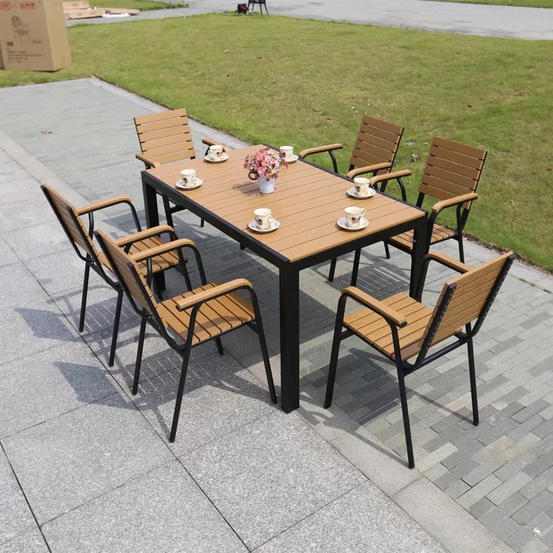 Outdoor Commercial Plastic Wood Tables and Chairs Outside The Balcony Courtyard Garden Aluminum Alloy Leisure Chairs Furniture