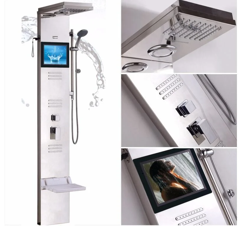 LED Digital Shower Panel Column Rain Waterfall Shower Head Massage SPA Jets Mixer Tap Spout Digital Bath Set