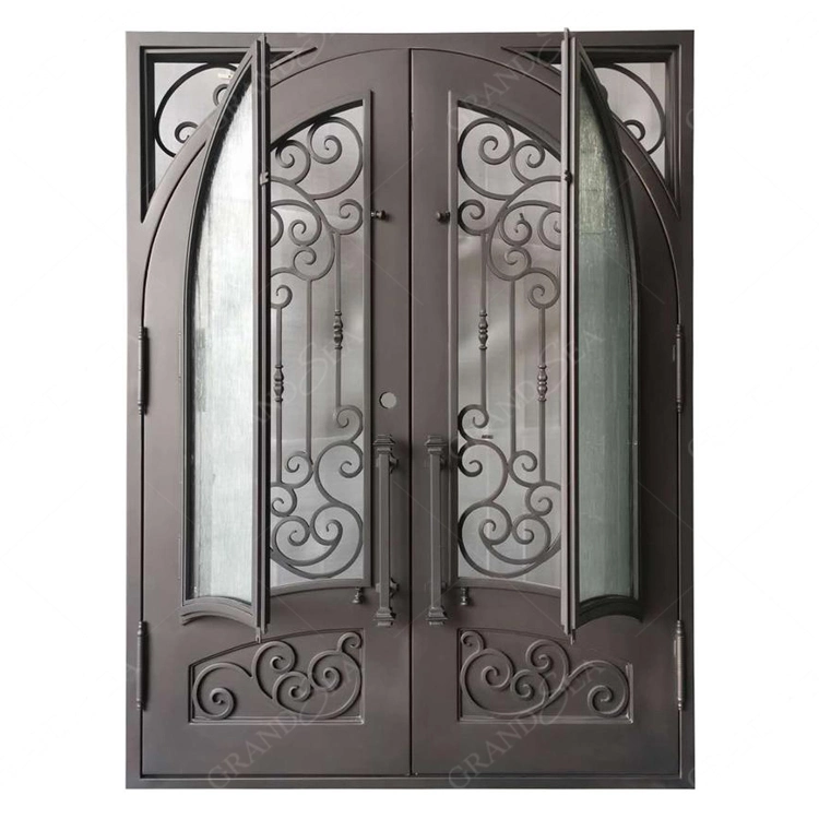 Basic Customization European Security Home Arched Single Double Main Entrance Front Entry Wrought Iron Door Price