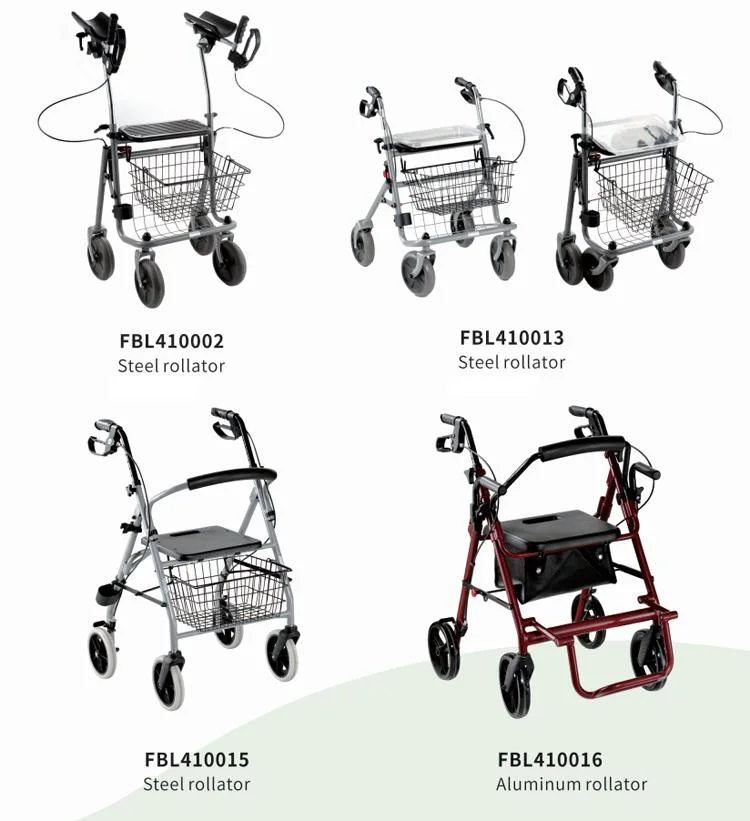 Bliss Medical Manufacture Double Brake System 4 Wheels Stand up Folding Rollator for Disabled Elderly People