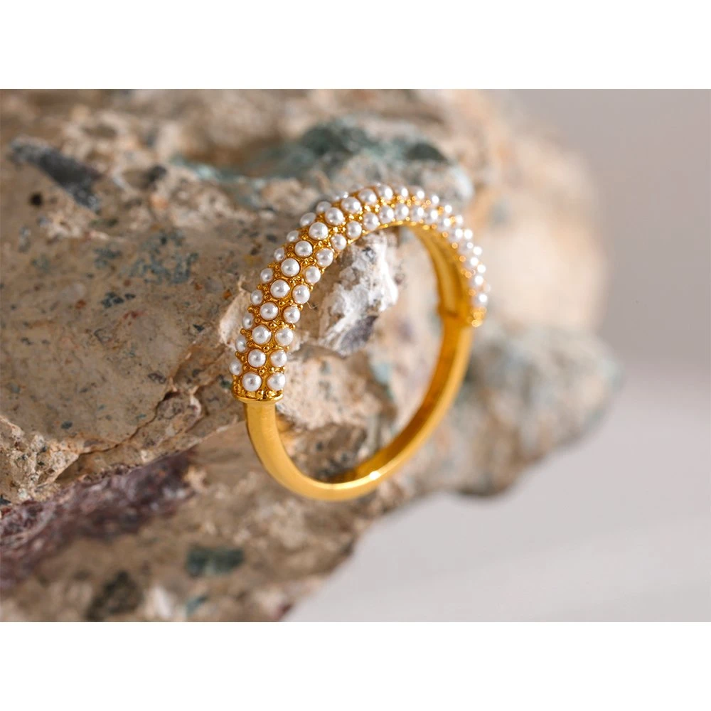 تقليد أنيق لؤلؤة برش سحر حاس Chic Ring 18K ذهبي بلطجة مجوهرات رومانسية أزياء أنيقة مقاومة للماء