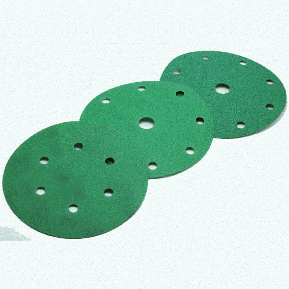 150mm 15 Holes Green Polyester Film Base Hook and Loop Sanding Disc Car Waterproof Sanding Papers