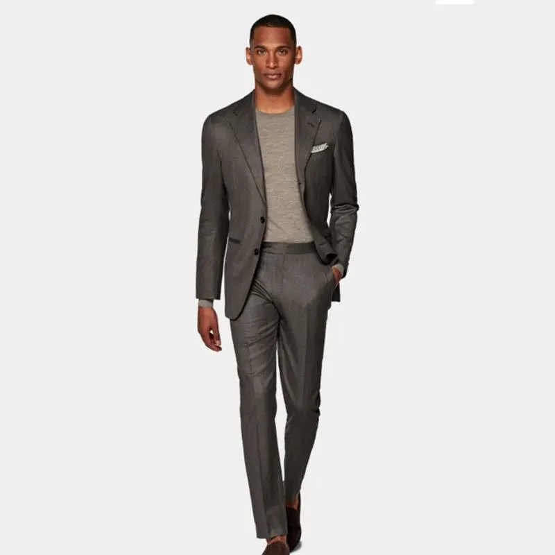 Taupe Fashion Urban Wool 100% Slim Men's Two Single-Breasted Suits