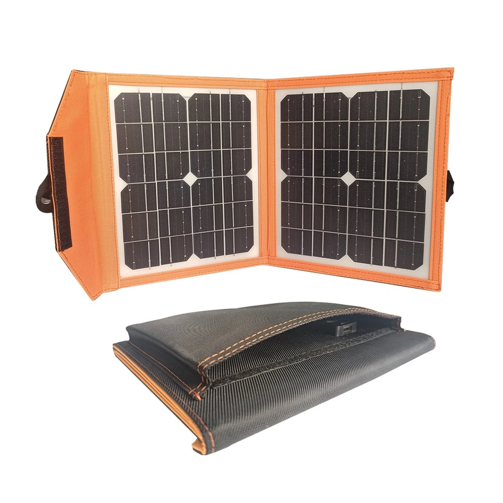 10W 2 Panel solar plegable de 5 voltios de salida del regulador de voltaje USB Cargador solar portátil Bolsa para móvil