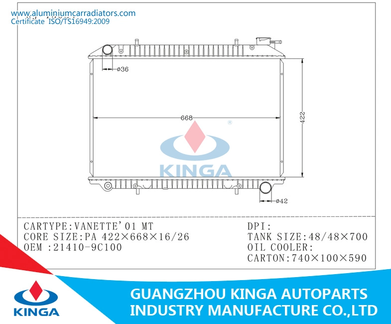 21410-9c100 Promotiona 2001 Auto Radiator for Nissan Vanette Mt Efficient Cooling