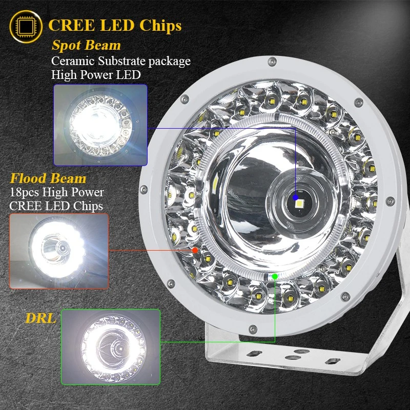 مصابيح قيادة على الطرق الوعرة بقدرة 142 واط قابلة لتوجيه صدمات دائرية بجهد 12 فولت/24 فولت وبقوة 9 أقدام و142 واط إضاءة سيارة جيب الشاحنة الصغيرة