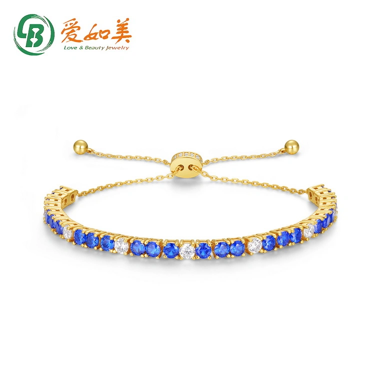 Hot Sell Women Bracelet Wholesale Gold Plated Adjustable Blue Spinel Tennis Bracelets