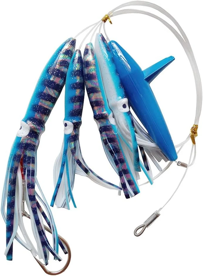 Fully Rigged Big Game Daisy Bird Trolling Chain Boat Fishing Squid Lure Rig Teaser, Pack of 3