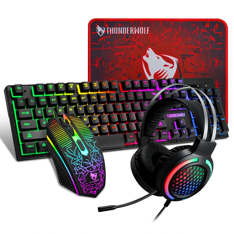 Gaming-Set kabelgebundenes RGB-Viererset Tastatur Maus Kopfhörer Headset Mousepad für Office