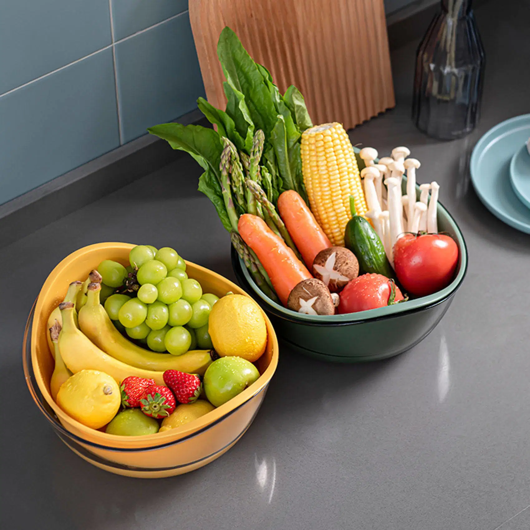 25*24*12.8cm Double-Layer Drain Fruit and Vegetable Multi-Purpose Plastic Basket