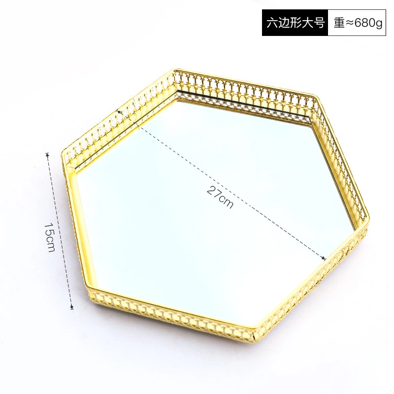 Lightweight Rectangular Glass Mirror Tray Metal Storage Tray Ornament