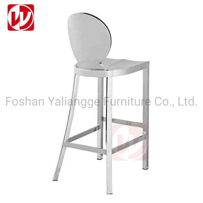 Hot Sale High Bar Chair Shiny Silver Stainless Steel Hotel Restaurant Outdoor Bar Stools