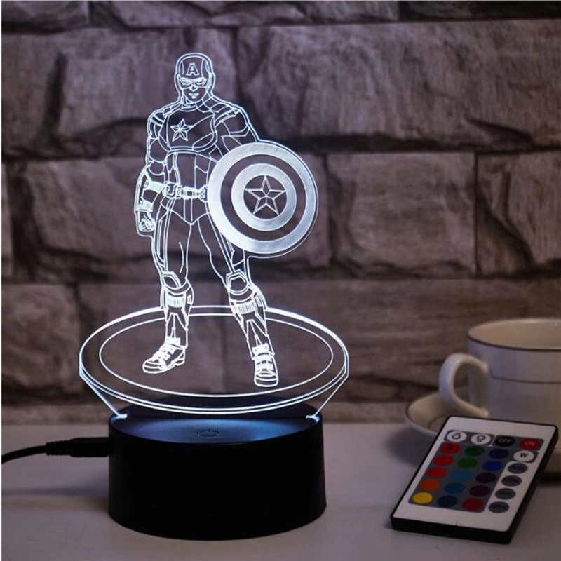 La Ilusión 3D el Capitán América 3D LED Lámpara Luz de noche Los niños la lámpara de escritorio dormitorio decoración lámparas atenuador de luz de Estudio Lámpara de mesa lámpara de escritorio lámpara de lectura Bl15676