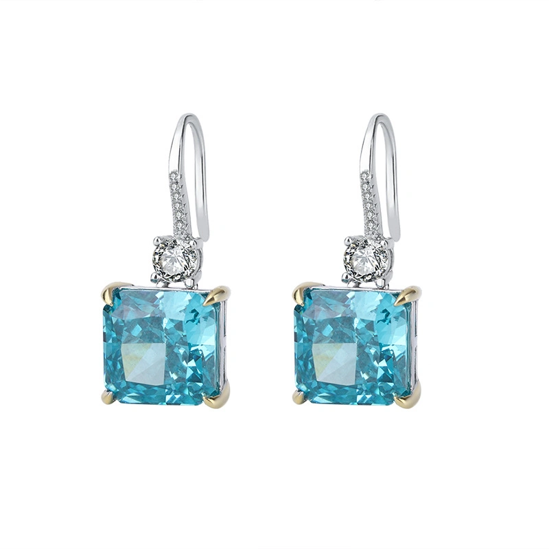 أبيض ذهبي مطلي 925 Sterling Silver 5A Blue CZ Hook حلقات الأذن