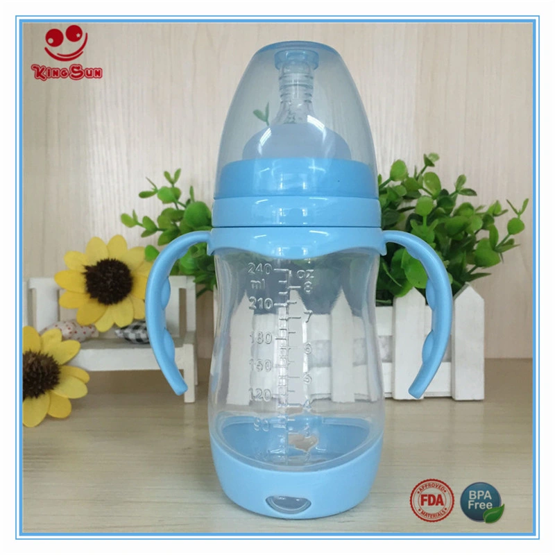 Automatic Straw Wide Neck PP Baby Feeding Bottles with Handles 300ml