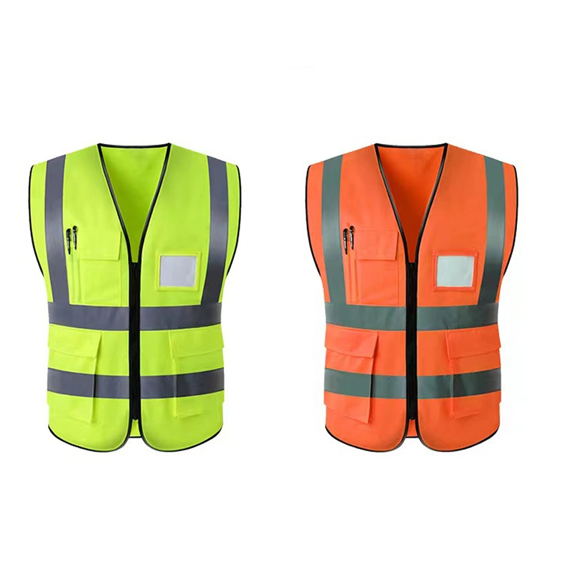 Vêtement de travail en gros, gilet de sécurité en polyester réfléchissant personnalisable haute visibilité.