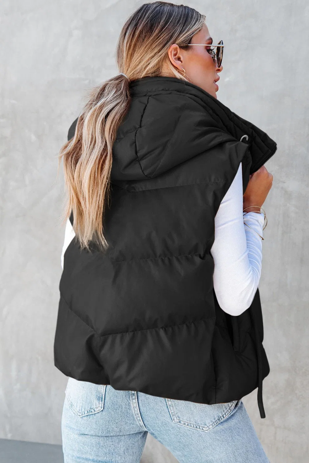 Dear-Lover Garment Wholesale/Supplier Winter Hooded Sleeveless Women Puffer Vest Faux Leather Jacket