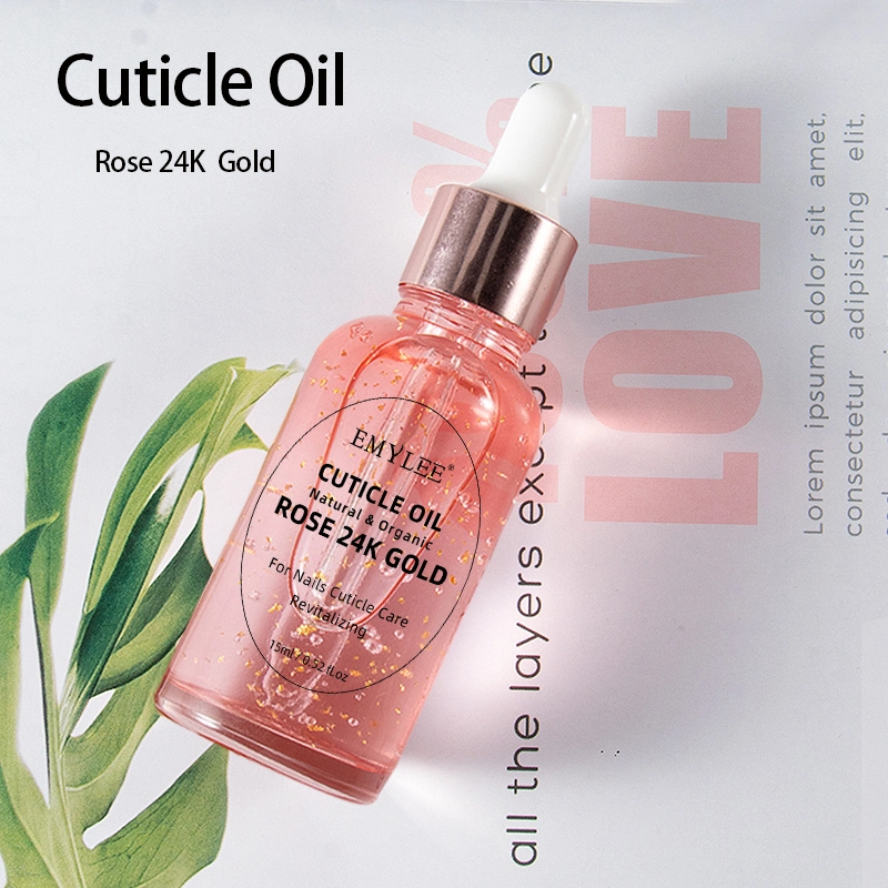 Private label 15ml Natural Extract Toxic Free Harmless Varnish Nail Art Care Rose 24K Gold Cuticle Oil for Nail