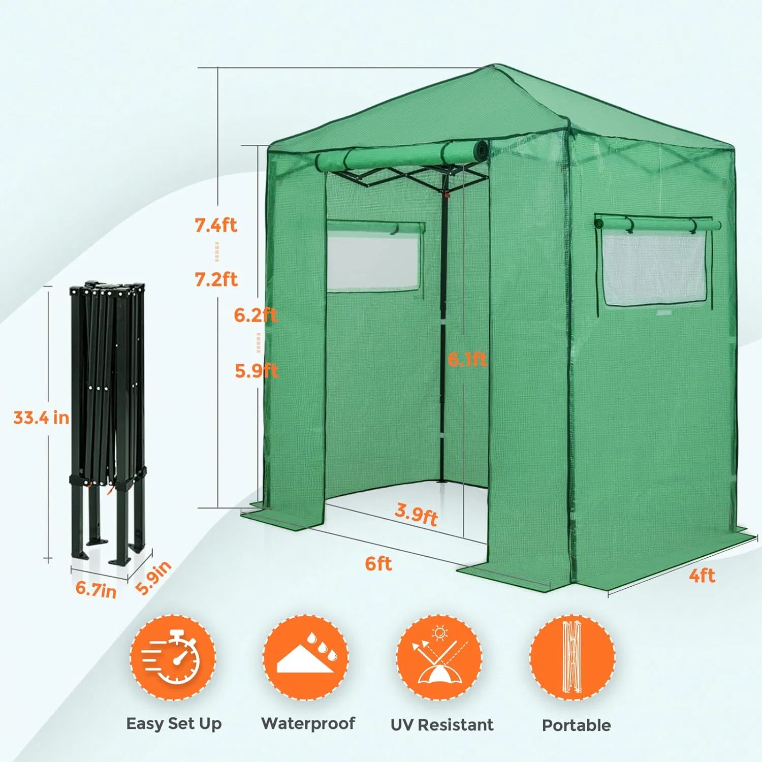 6X4 Portable Greenhouse Instant Pop-up Fast Setup Indoor Outdoor Plant Gardening Green House Canopy