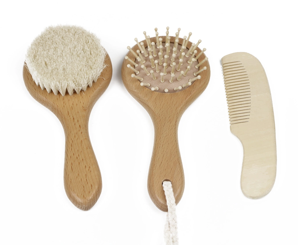 Natural Bamboo and Wooden Material Baby Bath Hair Brush Gift Sets