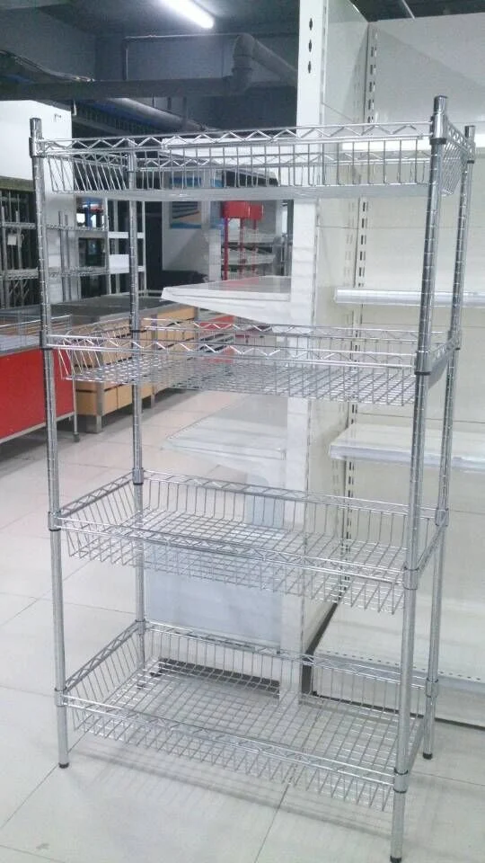 Nuevo estilo Supermarket bastidor de exhibición estantes de metal soportes de exhibición de alambre Estanterías de rejilla