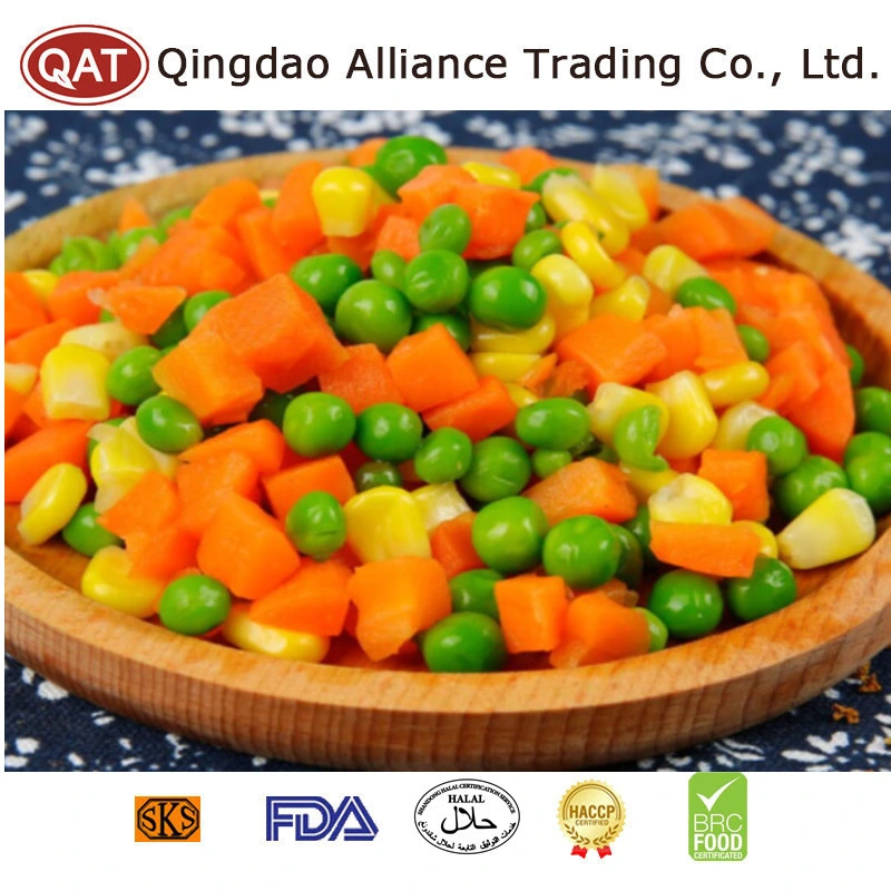 China el nuevo cultivo orgánicos vegetales mixtos congelados IQF cosecha mezcla de verduras con la zanahoria Guisantes para la exportación de granos de maíz dulce
