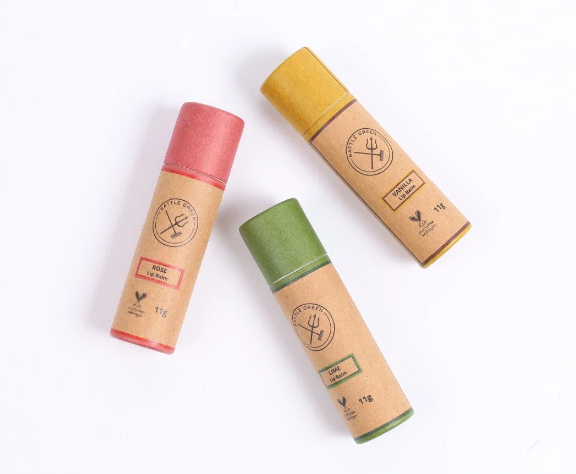 100% Tubo de papel de embalaje de cartón Kraft natural reciclado para lápices labiales / bálsamo labial / desodorante / crema / perfume con fondo empujable.