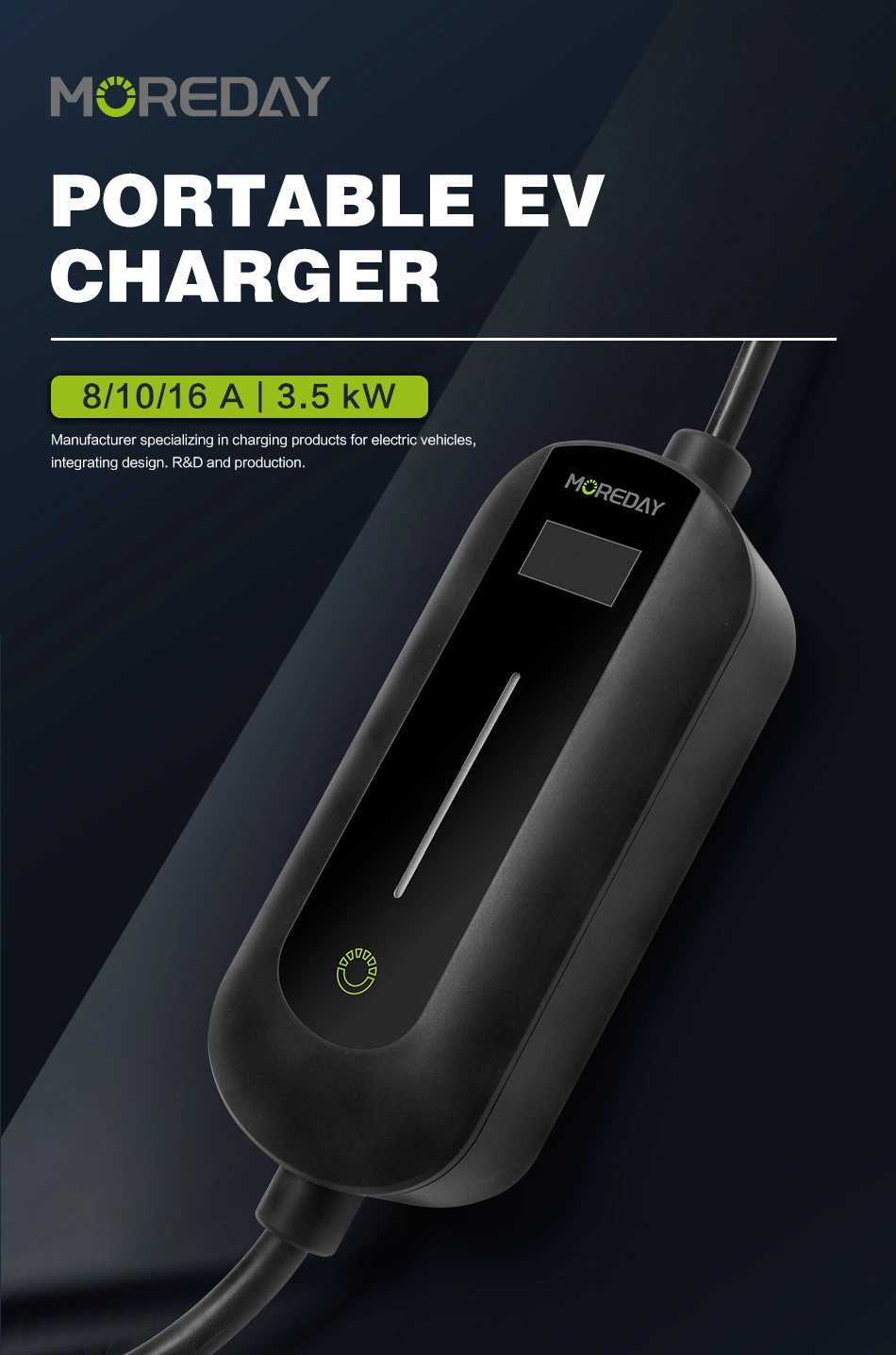 UK EU Stock 220V 16AMP Level 2 Mobile AC Type 2 Electric Car Charging 3.5kw 16A Portable EV Charger