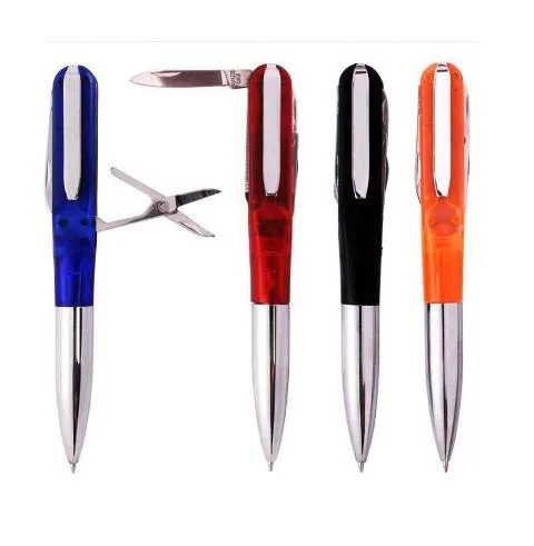 Knife Nail Polisher Ball Pen with Folded Scissor