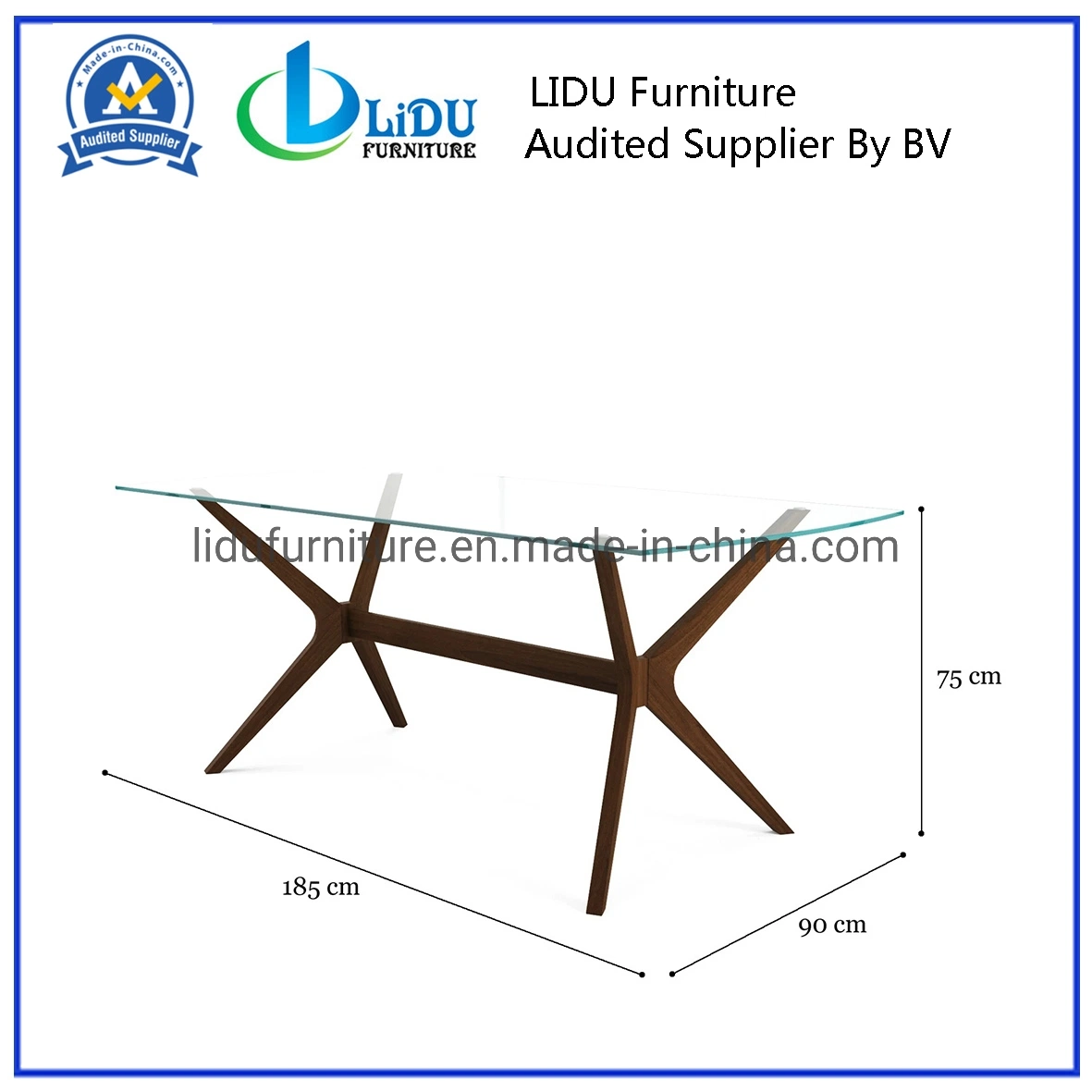 Dark Color Dining Room Furniture Rectangular 8 Seaters Solid Oak Modern Wooden Dining Table Glass Top