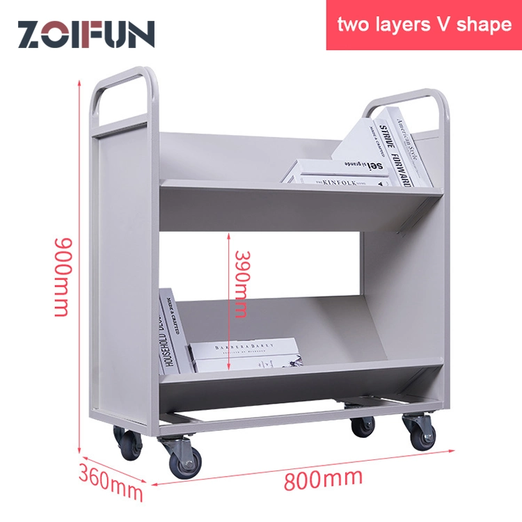 School Furniture Library Book Trolley Hotel Food and Vegetable Healthy Tow Layers Metal Trolley