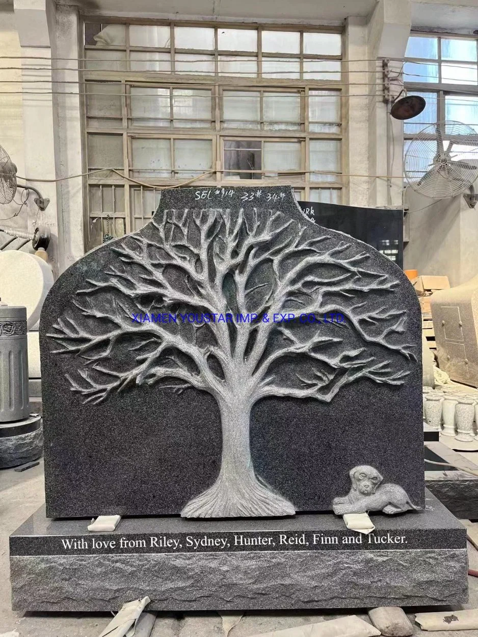 2023 granito cinza com Novo Design Design Árvore Tombstone