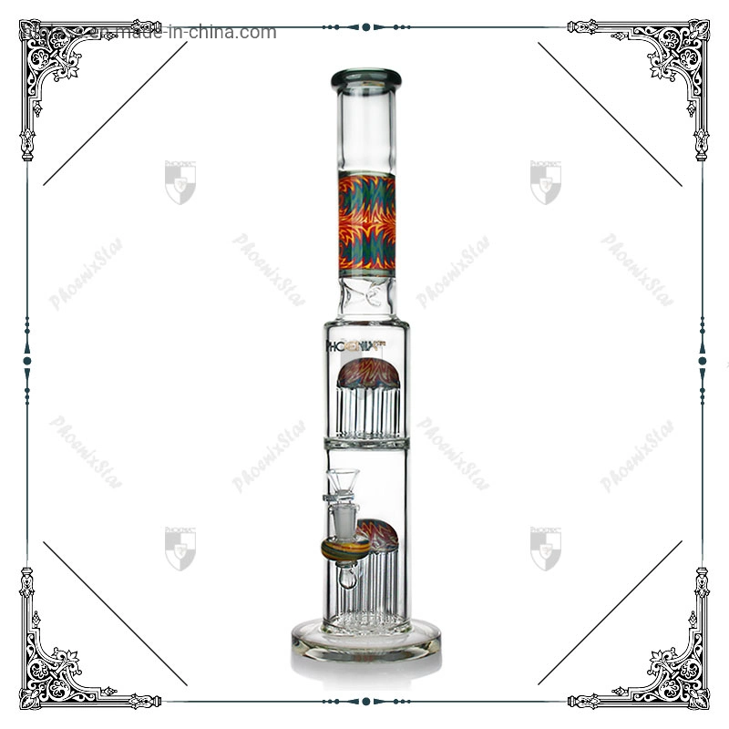 Phoenix Star 17 pulgadas de tamaño grande de vidrio doble árbol de 10 Perc armas importadas de cristal de Hookah colorido americana el hábito de fumar pipa de agua Precio al por mayor