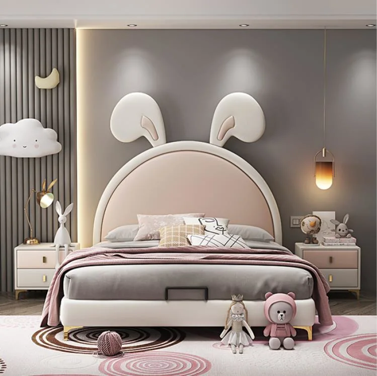 Princess Kitty Cat Bedhead lit Chambre à coucher Meubles pour enfants doux lit blanc et rose